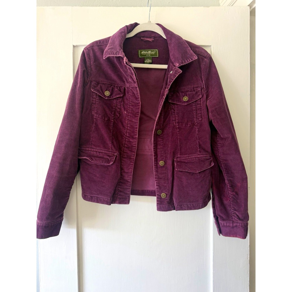Eddie Bauer Corduroy Purple Button Front Jacket Collared Pockets Size S